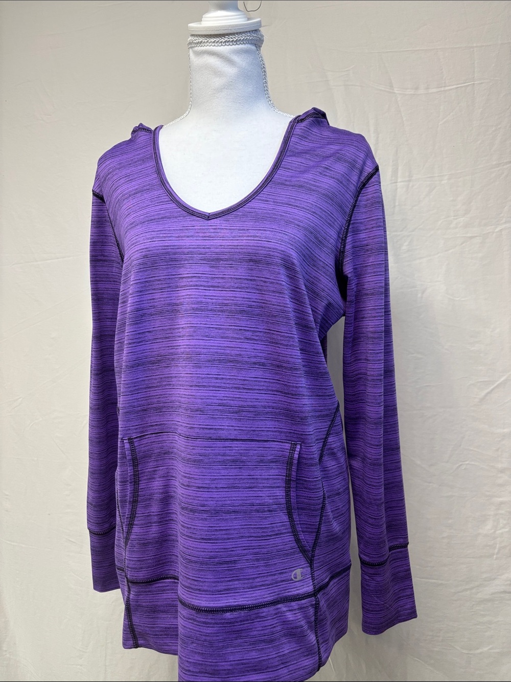 Champion Purple V-Neck Hooded Pullover